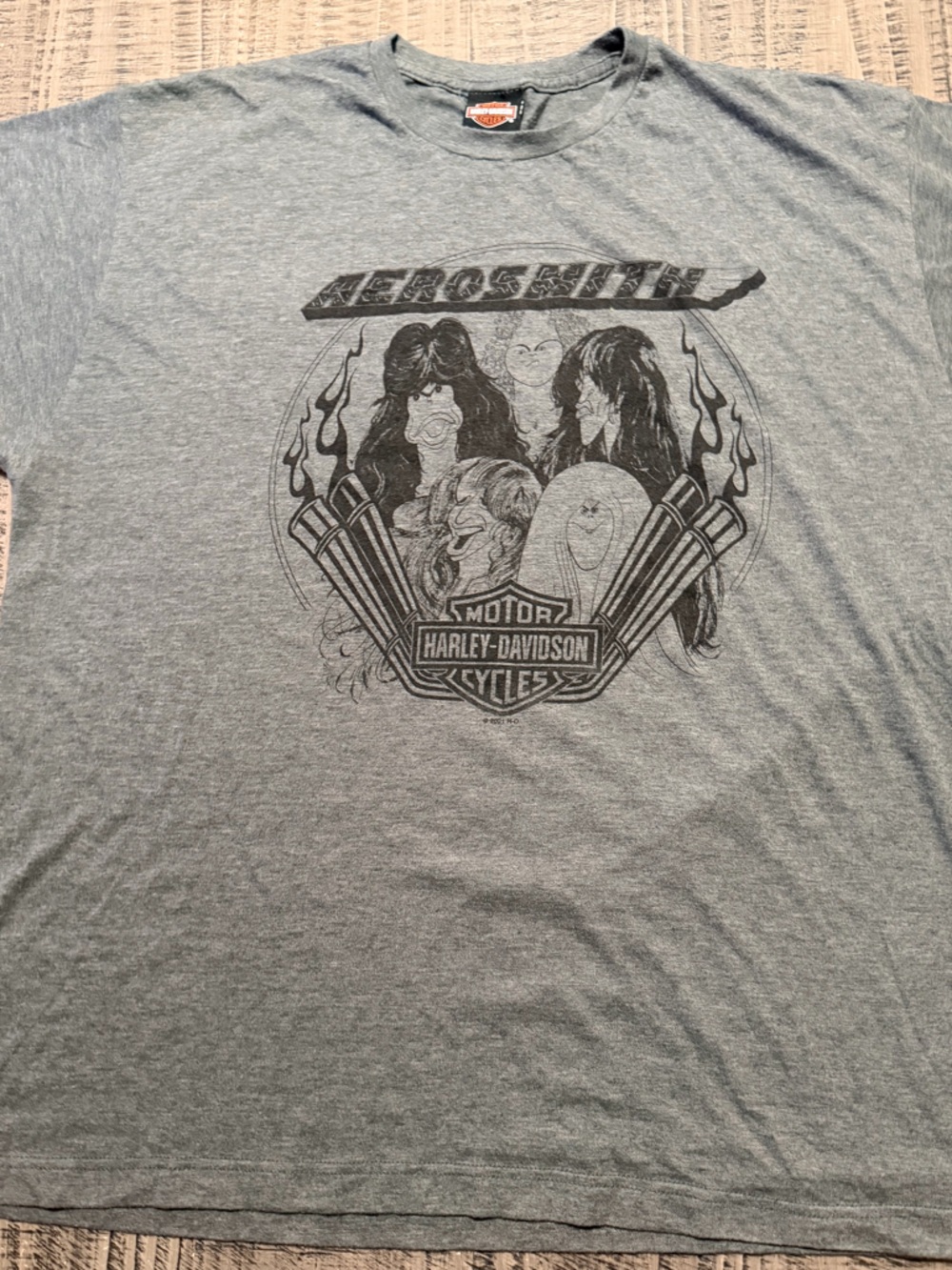 Harley-Davidson Gray Graphic T-Shirt with Black Aerosmith Funny Print